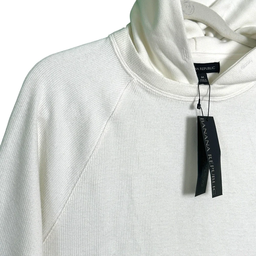 Banana Republic Hoodie Pullover Brushed Waffle Knit M Cotton Blend Thermal Cream